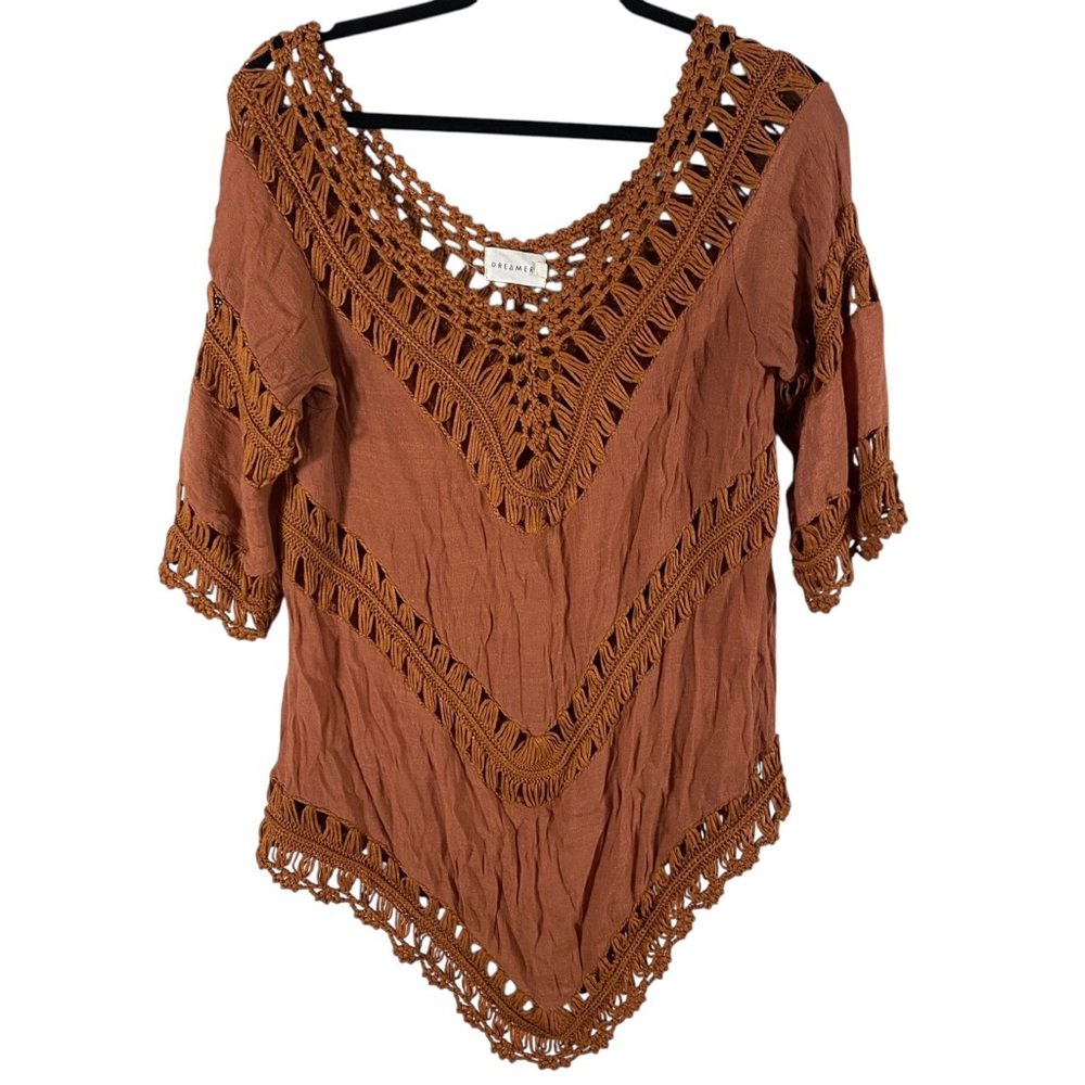 Dreamers  Boho Terracotta Crochet Blouse Sz M